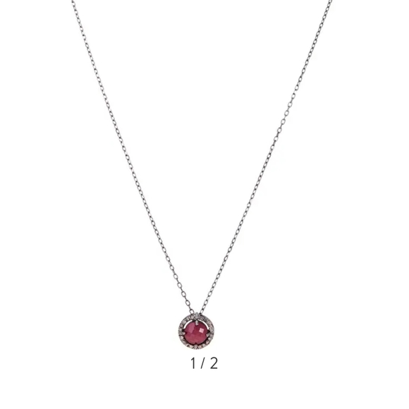 Echo Round Halo Pendant Necklace ADORNIA Ruby and Diamonds - Picture 2 of 6